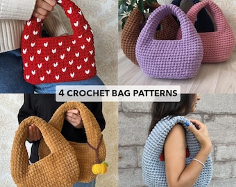 4 Viral Chunky Crochet Bag Patterns with Video Tutorial, Trendy DIY Handbag Pattern Bundle for Beginner and Advanced Makers