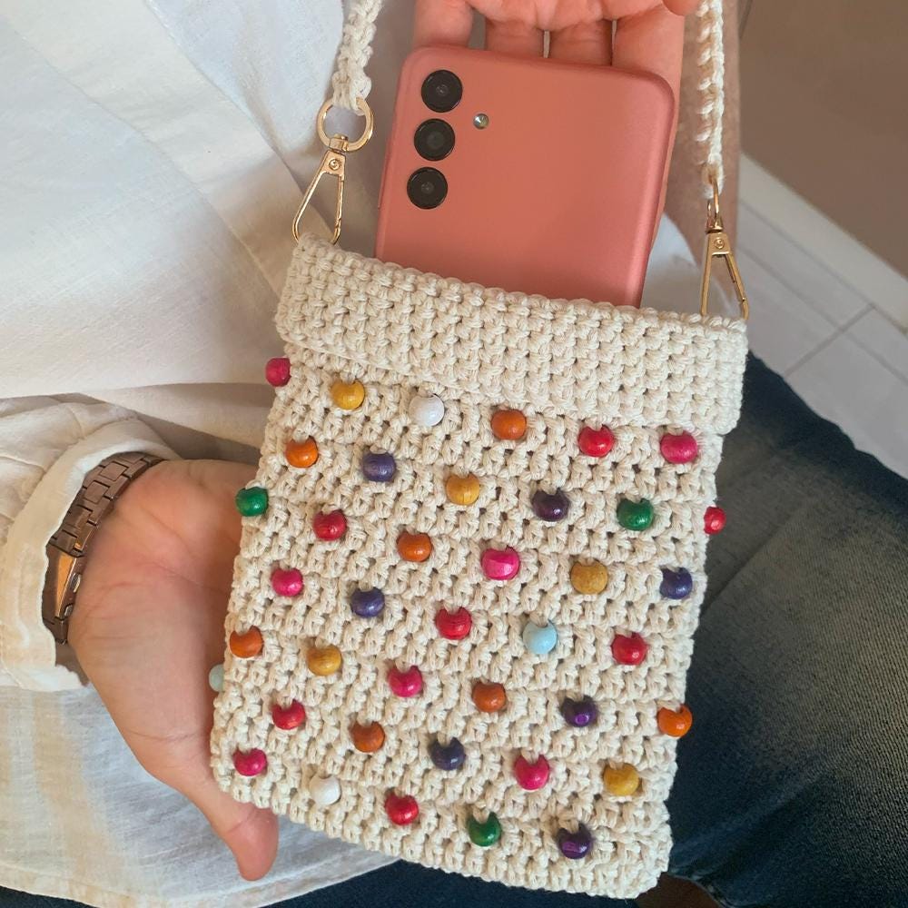 Handmade Beaded Evening Bag With Silk Scarf - Small Crossbody Phone Bag & Wallet On Chain For Parties, Weddings, Date Night - View #9