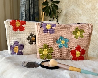 Floral Crochet Makeup Bag Pattern: Colorful Cosmetic Pouch (PDF Pattern)