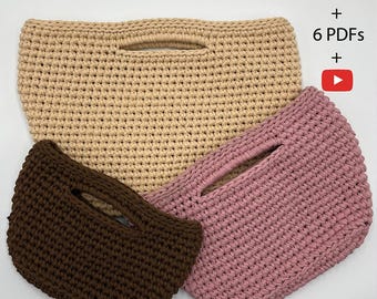 かぎ針編みバッグのパターン PDF | Tシャツヤーントートバッグ（3サイズ） | 初心者向け DIY かぎ針編みバッグのパターン | すぐにダウンロード