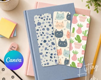 Bookmark Mockup Canva Template, Back to School Bookmark Mockup, Printable Bookmark Display, Cute School Bookmark Mockup with 3 Bookmarks