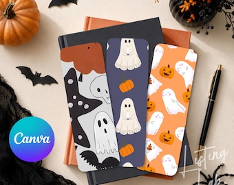 Bookmark Mockup Canva Template Halloween Bookmark Mockup, Printable Halloween Bookmark Display, Spooky Cute Bookmark Mockup with 3 Bookmarks