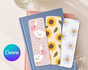 Bookmark Mockup Canva Template, Cute Spring Pastel Bookmark Mockup, Printable Bookmark Template, Floral Bookmark Mockup with 3 Bookmarks