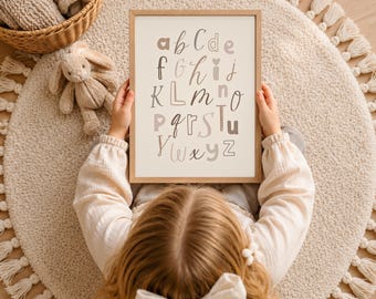Girl Holding Frame Mockup, Canva Nursery Art Mockup, Neutral Nursery Frame Mockup, Baby Room Mockup, Kids Room Wall Art Mockup