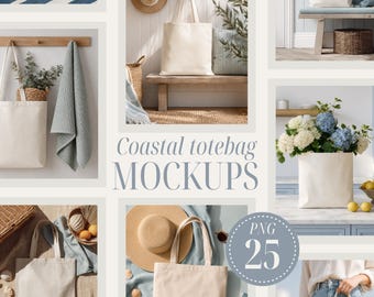 15x16 Coastal Tote Bag Mockup Bundle, Natural Tote Bag PNG Mockup Bundle, Beach Tote Mockups, Coastal Lifestyle Tote Mockups, Set of 25 PNG
