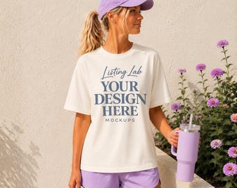 Comfort Colors Ivory Mockup, C1717 Lavender Stanley Shirt Mockup, Preppy Summer Tee Mockup, Feminine Lifestyle Shirt Mockup, PNG