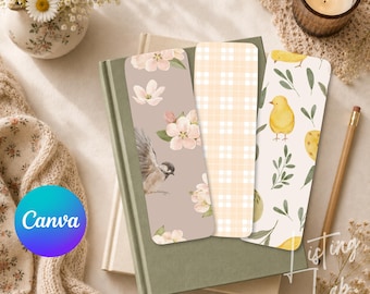 Bookmark Mockup Canva Template, Cottagecore Bookmark Mockup, Printable Bookmark Display, Floral Spring Bookmark Mockup with 3 Bookmarks