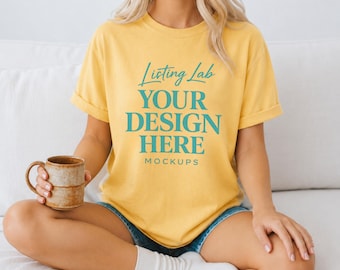 Butter C1717 Mockup, Comfort Colors T-shirt Mockup, Cozy Lifestyle Model Mockup