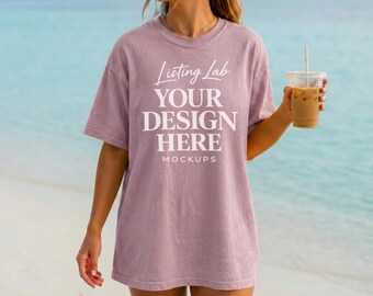 Orchid C1717 Mockup Comfort Colors T-shirt Mockup Summer Mocks Model Mockup C1717 Shirt Mock Beachy Mockup, PNG