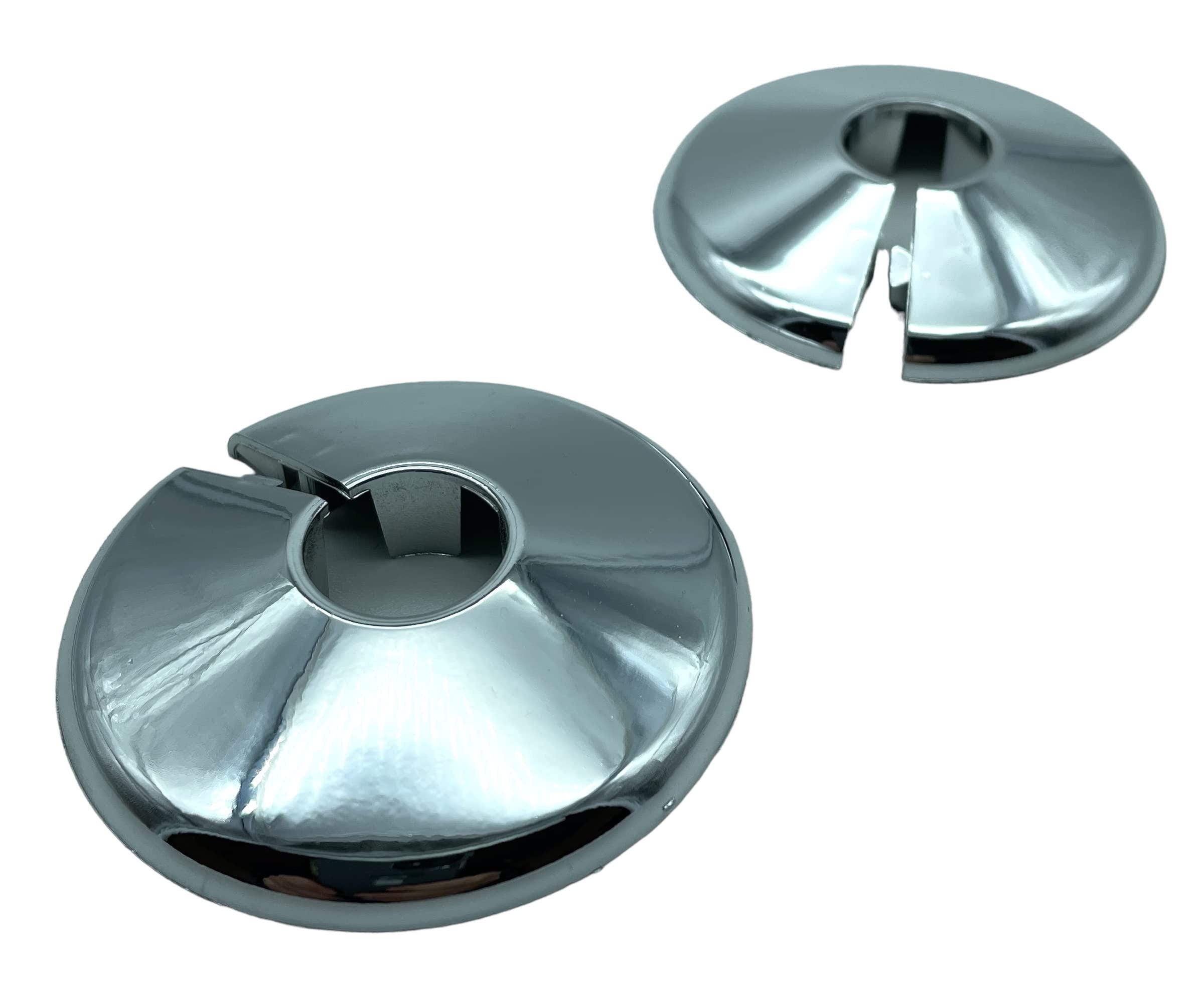 Radiator pipe collars / flanges / tidy. Pack of 2. Chrome plated. Suits pipe up to 15mm diameter. Free and fast UK Postage