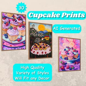 Cupcake Wall Art |  | Downloadable Print | Colorful Cupcakes | Kitchen Decor | Bakery Art | Dining Room Decor  | Food Poster | Comercial Use