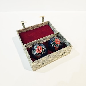 Blue Cloisonne Healing Balls w/ Chime - Floral Cloisonne Bell Balls 1.75 inches