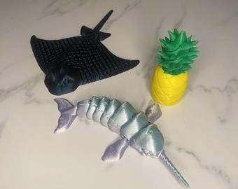 Set van 3 fidgets narwal pijlstaartrogananas!