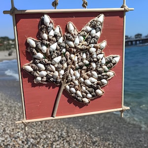 Strandhaus Dekor Handarbeit aus Muscheln ""Ahornblatt"", Geschenk für sie, Wandbehang Dekor, einzigartiges Geschenk, einzigartiges Dekor, Kunst Dekor."