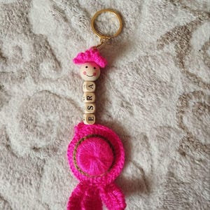 Personalized Crochet Name Keychain | Handmade Turkish Oya Art & Custom Wooden Beads Gift for Her