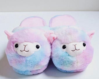Cute Alpaca Indoor Slippers for Women, Warm Faux Fur House Shoes, Soft Sole Cozy Slides, Winter Comfortable Cartoon Fluffy Home Shoes