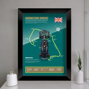 F1 Model Car 1/43 Scale Formula 1 Race Car Replica with Circuit Map – 9x12.6 in (23x32 cm)