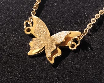Elegant Butterfly Pendant Necklace Stainless Steel Choker Chain for Women, Fashion Jewelry Gift