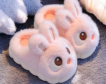 2024 New Cute Rabbit Winter Slippers for Kids – Warm Indoor Cartoon House Shoes for Boys & Girls