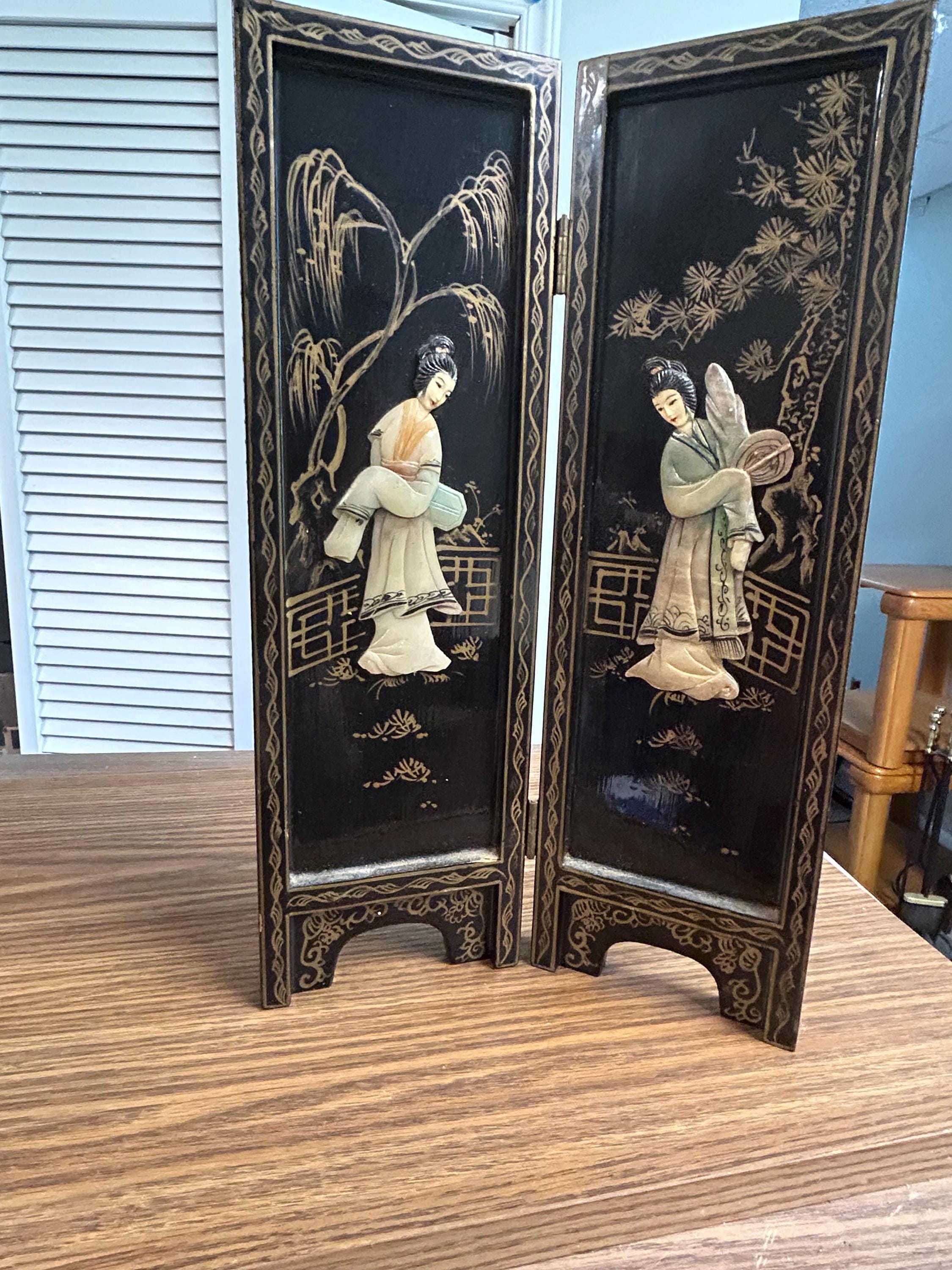 Tabletop Folding Asian Screen - Etsy