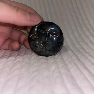 Labradorite Moon and Sun Face Carving – Iridescent Crystal Disc for Décor or Spiritual Work