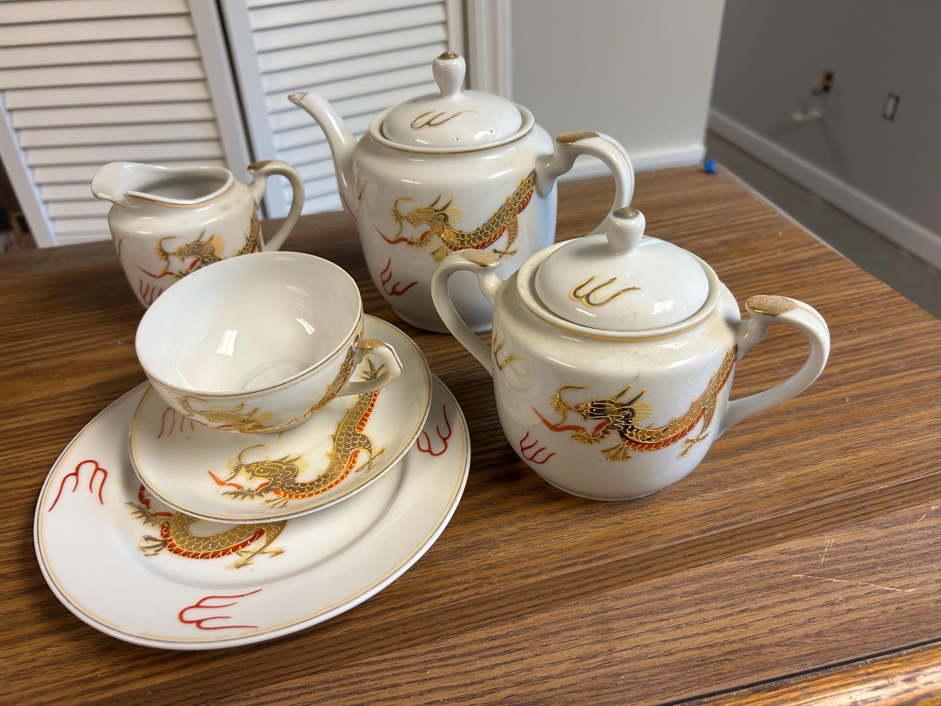 Vintage China Hand Painted Dragon Set - Etsy
