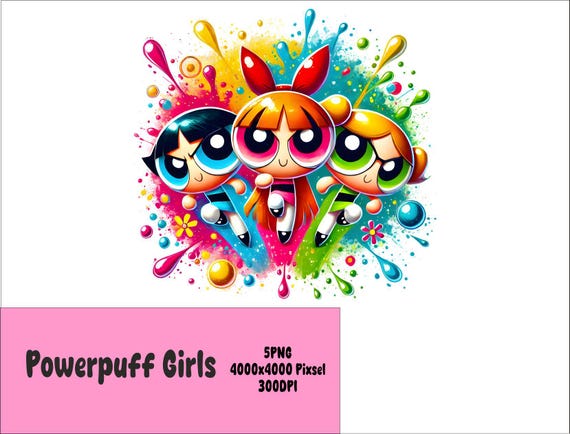 Powerpuff Girls 3 PNG  Stitch Splash and Watercolor Png Powerpuff Girls Transparent PNG file for Sublimation
