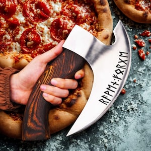 Original Custom Hand-Forged Viking Pizza Cutter Axe Ash Wood Handle  Bearded Camping Axe