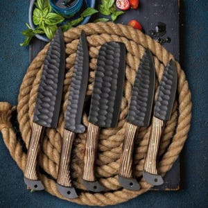 Handmade Forged Damascus Steel Chef Knife Set, Kitchen Knives Chef Knive Set, 5 Pcs Luxury Damascus Knife Gift for him, Gifts for her