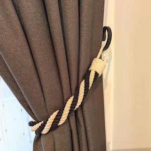 Black and White Cotton Rope Curtain Tieback: 4-Rope Twist