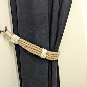 Curtain Tieback - Curtain Holdback - window treatment - Jute Curtain Tieback - Handmade from natural jute and white rope