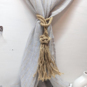 Jute Curtain Holdback – Diamond Knot with Tassel – Rustic Boho Tieback