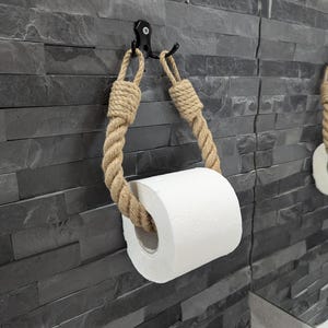 Porta carta igienica ecologico in corda di juta e gancio in metallo nero: stile e praticità per il tuo bagno