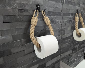 Jute Rope Toilet Paper Holder with Black Metal Hook