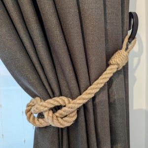 Curtain Tiebacks - Jute Rope Nautical Knot, Rustic - Boho Window Decor, Eco-Friendly Curtain Holders - Natural Home Accessories