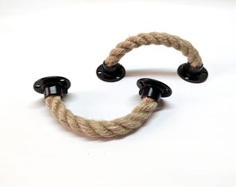 Rope Drawer Pull – Jute Furniture Handle with Black Hardware