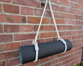 Cinghia per tappetino yoga in cotone grigio fatta a mano: supporto in corda ecologico