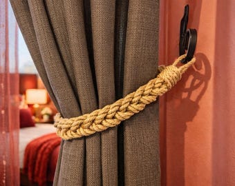Amarração de cortina feita à mão com corda de juta: decoração rústica para janela trançada