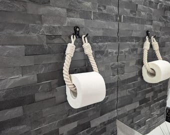 Handmade Cotton Rope Toilet Paper Holder with Black Hook