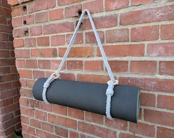 Cinghia per tappetino yoga in cotone grigio fatta a mano: supporto in corda ecologico