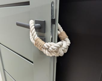 White Rope Knot Door Stopper: Jute Decor, Boho Nautical Style