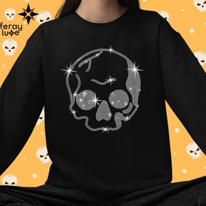 Rhinestone Skull Sweatshirt: Sparkly Goth Halloween Outfit