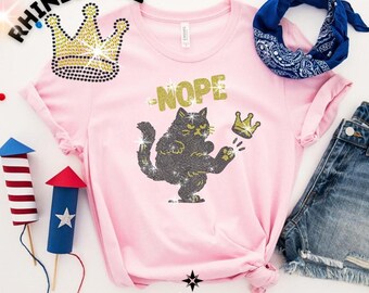 Camiseta con diamantes de imitación NOPE Cat: camiseta brillante antiautoritaria