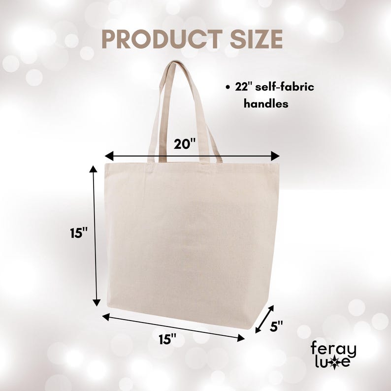 Puede incluir: Una bolsa de tela beige con asas de 20 pulgadas de largo y una base de 15 pulgadas por 5 pulgadas. La bolsa est&aacute; hecha de tela natural y tiene una abertura de 15 pulgadas por 15 pulgadas.
