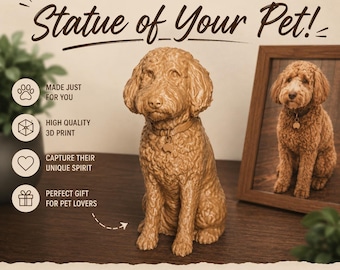 Custom Pet Statue Personalized Pet Bust 3D Printed Pet Portrait Memorial Gift Color and LED Lamp Options