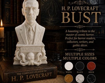 HP Lovecraft Bust Cosmic Horror Statue Lovecraft Decor Dark Academia Sculpture Gothic Book Decor Weird Fiction Gift Horror Reader Gift Ideas