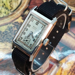 Vintage BWC schweizisk herrarmbandsur tank rektangulär 1940-tal