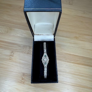 Antique Art deco Filigree 14k white gold and diamond bracelet
