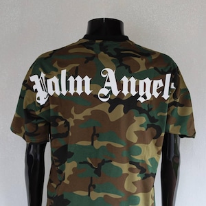 Camo T-Shirt Palm Angels Style | Streetwear Unisex T-Shirt | Gothic Print Back Logo Tee mens t-shirt size S