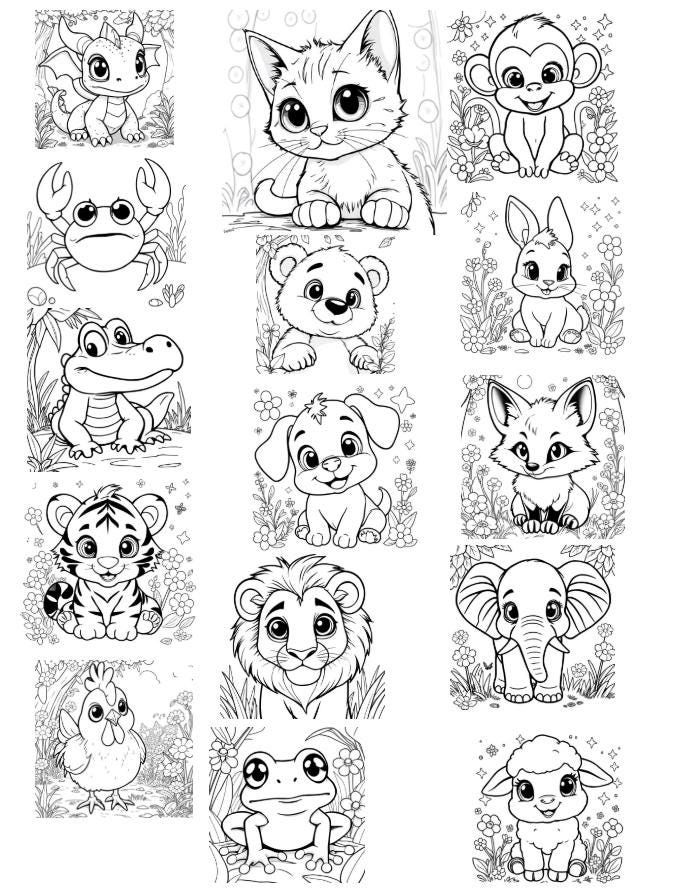 20 Cute Animal Coloring Pages for Kids – Instant Download & Printable ...
